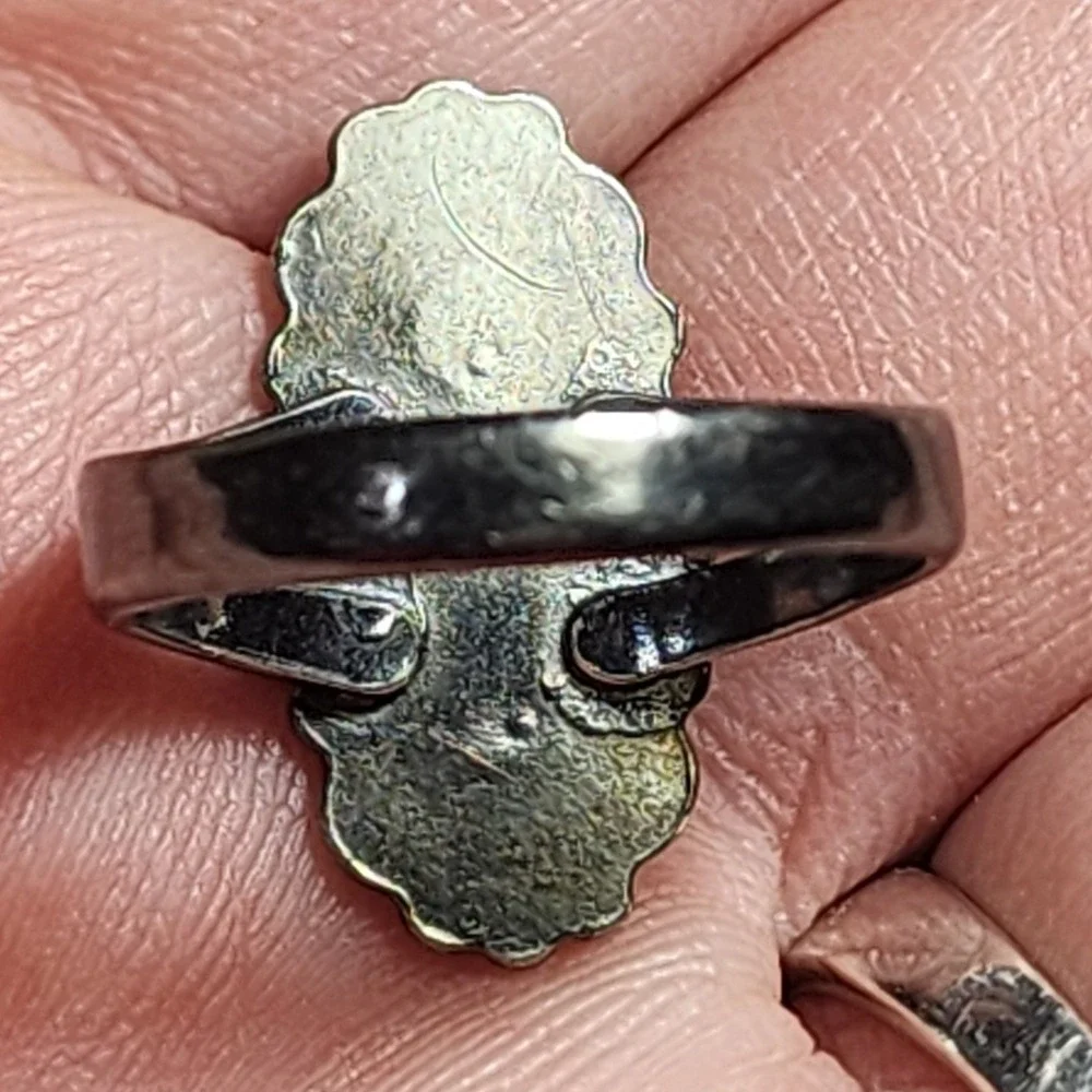 Vintage Sterling Silver Turquoise Marquise Ring Southwestern Size 5.75